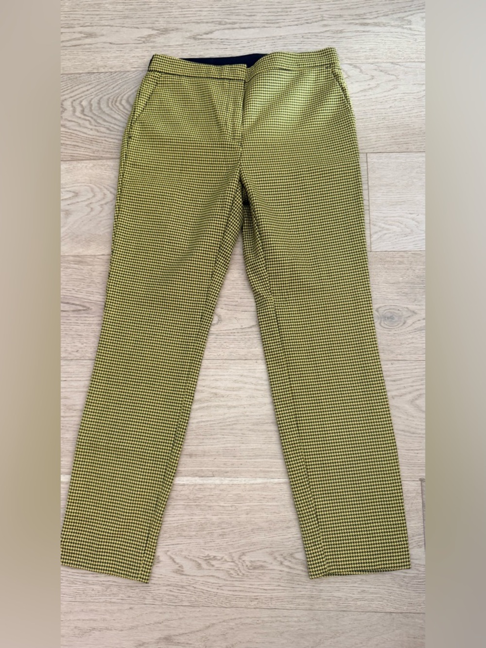 Zara Women's Yellow-Green Micro Houndstooth Dress Pants